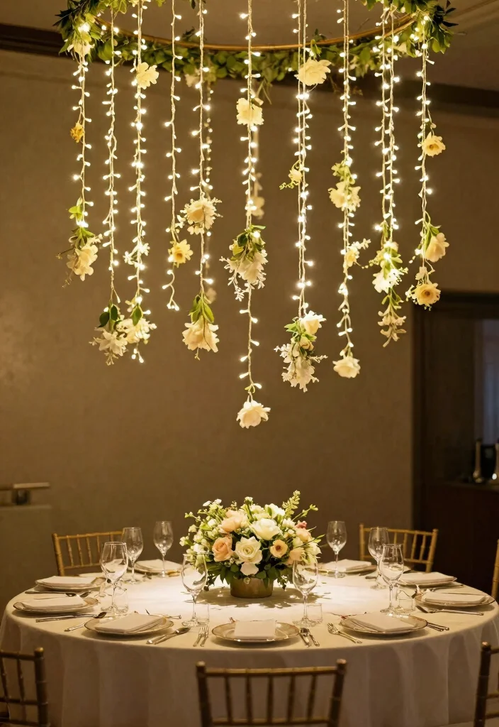 18 Simple Round Table Wedding Decor Ideas That Shine - 17. Simple Hanging Decor 1