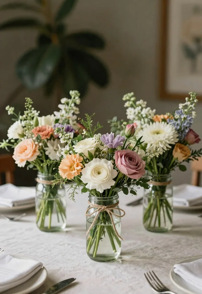 18 Simple Round Table Wedding Decor Ideas That Shine - 5. Simple Floral Bouquets 1