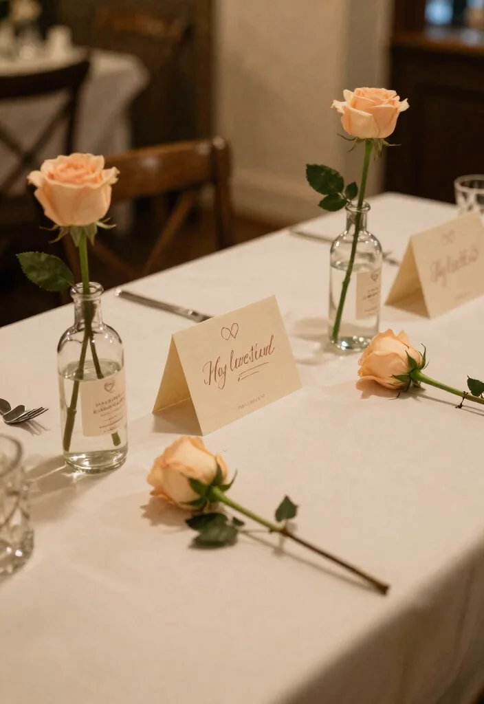18 Single Stem Roses Wedding Table Ideas That Look Minimal Chic - 13. Personalized Touches 1