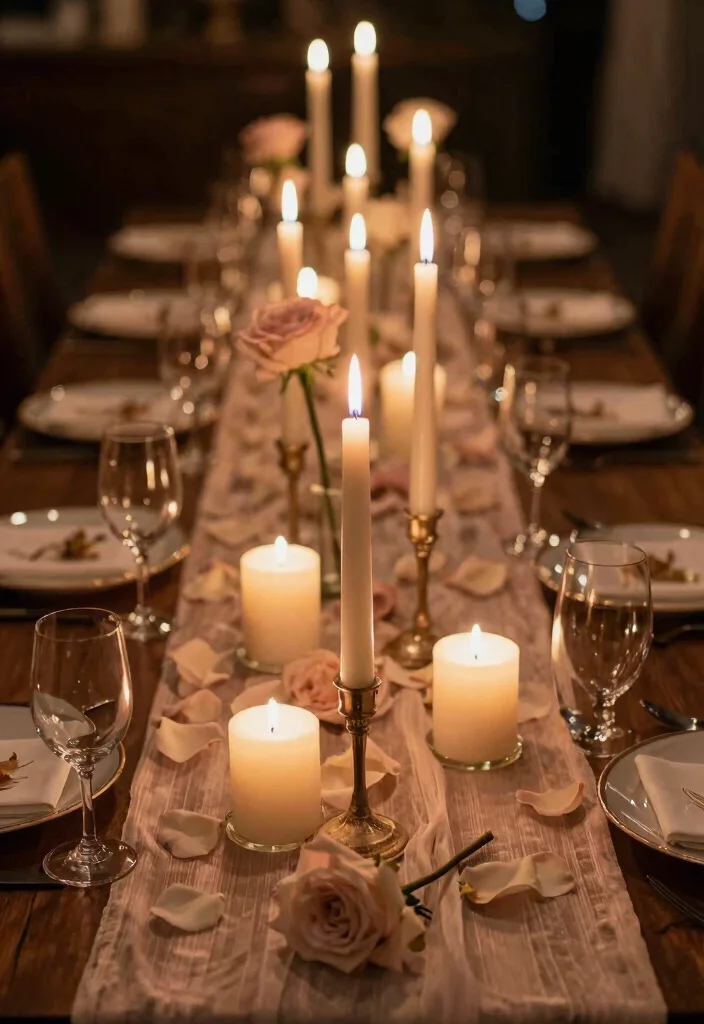 18 Single Stem Roses Wedding Table Ideas That Look Minimal Chic - 2. Elegant Candle Accents 1