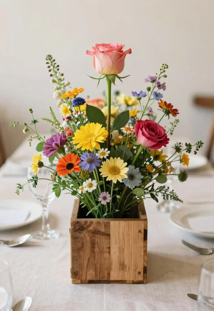 18 Single Stem Roses Wedding Table Ideas That Look Minimal Chic - 4. Whimsical Wildflower Mix 1