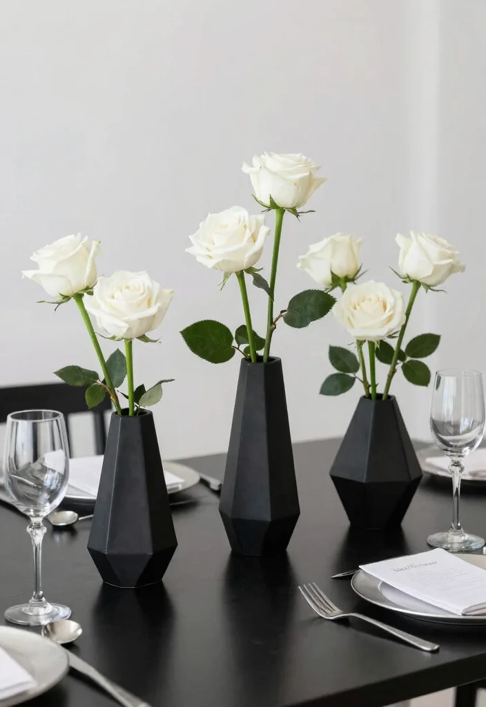 18 Single Stem Roses Wedding Table Ideas That Look Minimal Chic - 8. Geometric Designs 1