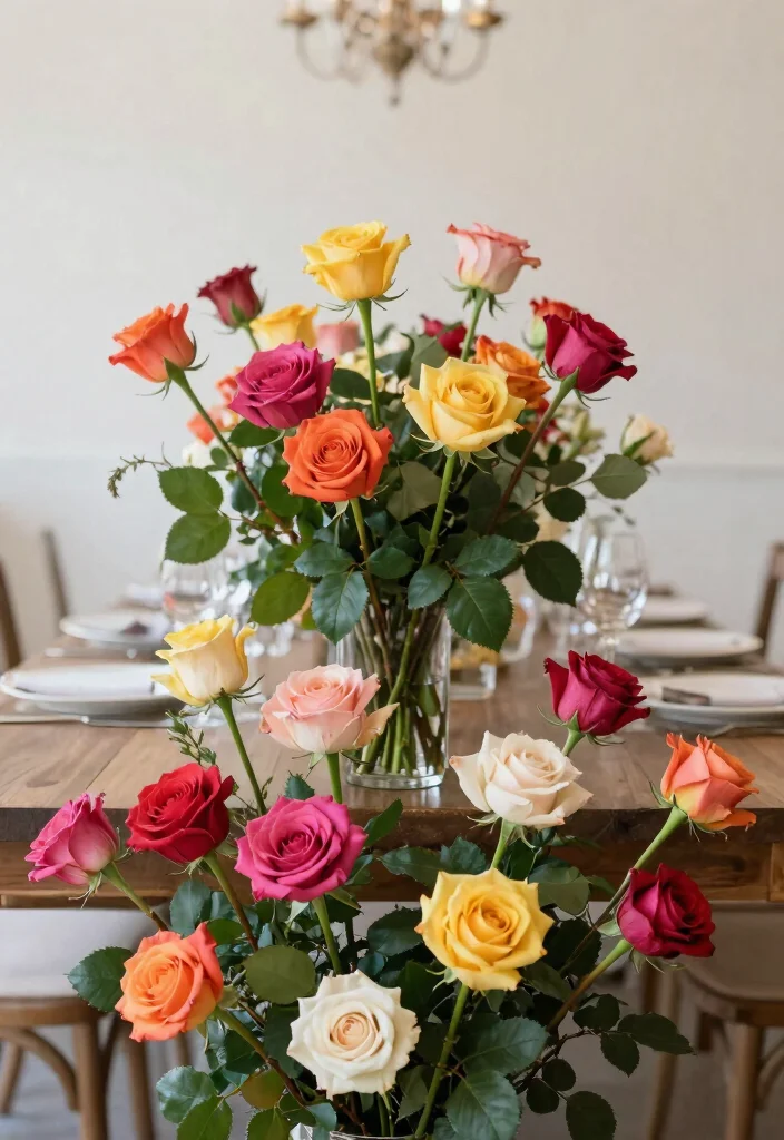 18 Single Stem Roses Wedding Table Ideas That Look Minimal Chic - 9. Bold Color Statements 1