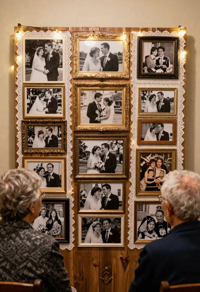 10 50th Wedding Anniversary Backdrop Ideas for Small Venues - 2. Vintage Photo Collage Backdrop 1