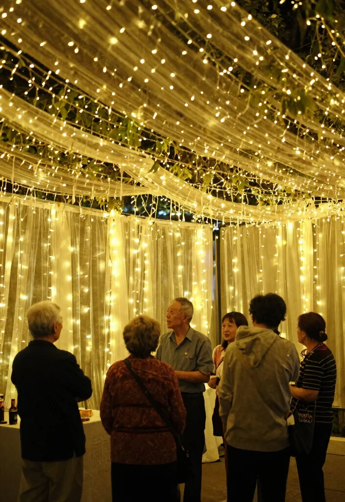 10 50th Wedding Anniversary Backdrop Ideas for Small Venues - 7. Fairy Light Canopy 1
