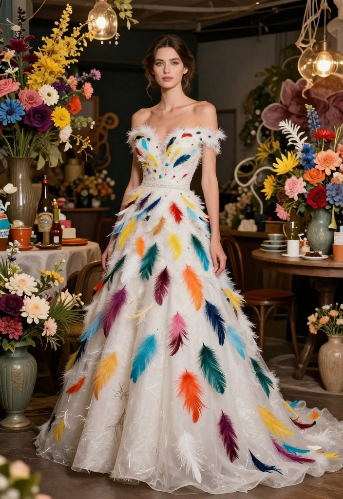 10 Ugly Wedding Dresses You Can't Unsee (2024 Hall of Shame) - 4. The Feather Fiasco 1