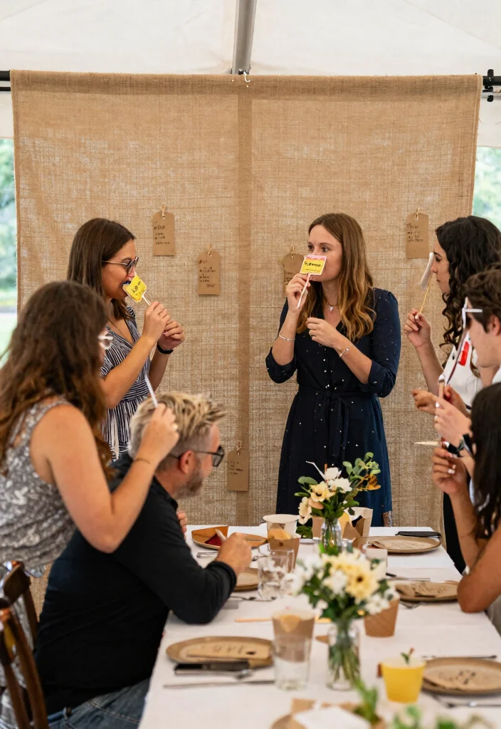 12 Burlap Wedding Table Inspirations That Don't Look Rustic-Overdone - 10. Interactive Burlap Decor 1