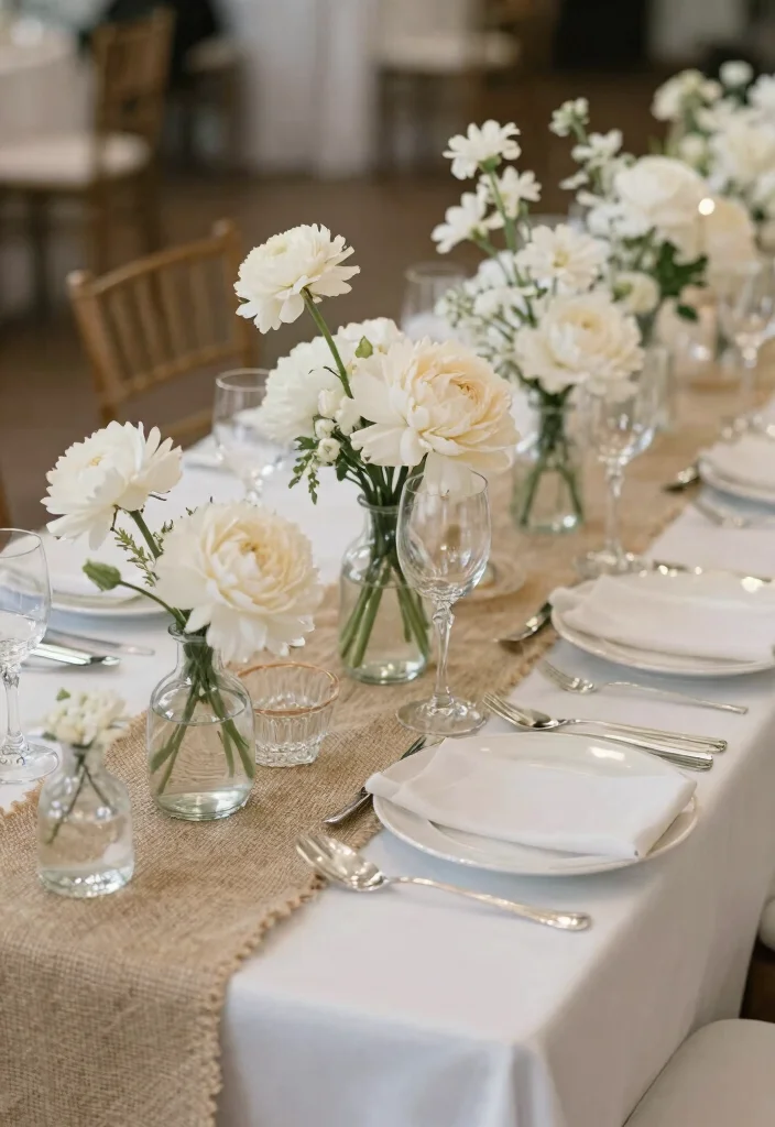 12 Burlap Wedding Table Inspirations That Don't Look Rustic-Overdone - 5. Monochrome Magic with Burlap 1