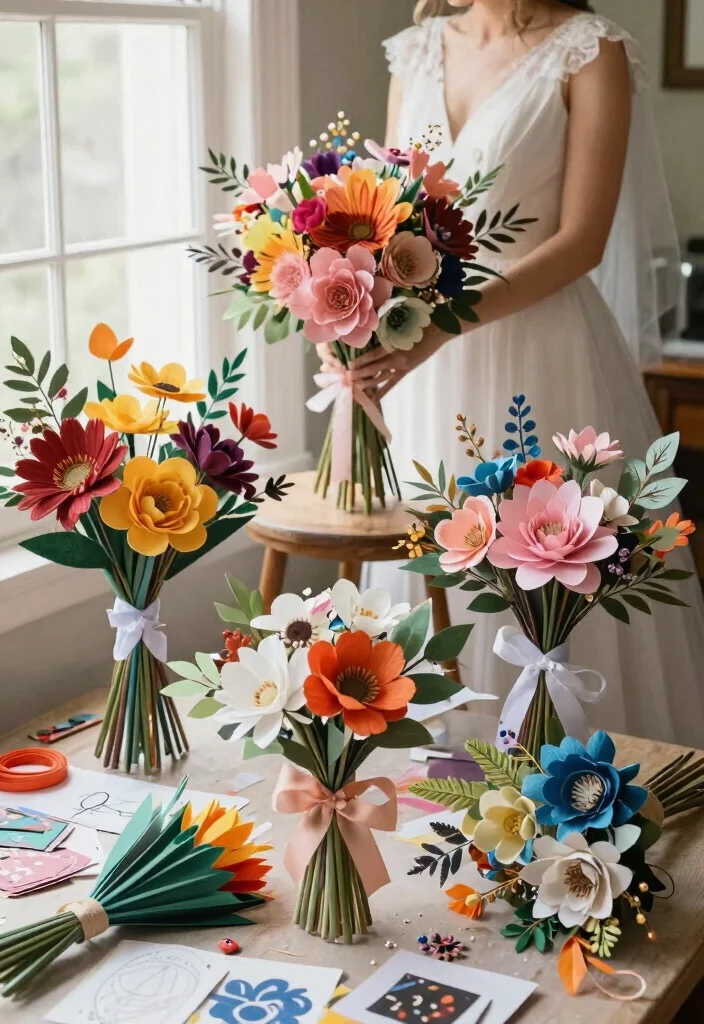 12 DIY Wedding Bouquets That Don't Look Homemade - 8. Charming Paper Flower Bouquets 1