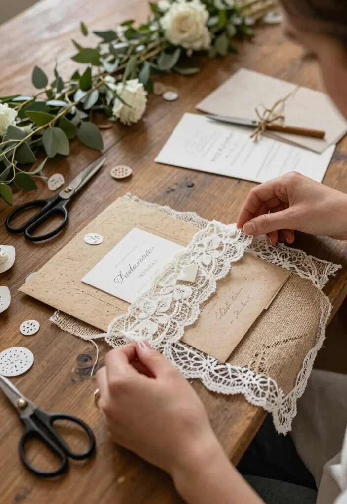 12 DIY Wedding Invitations That Don't Look Homemade or Crafty - 2. Elegant Lace and Burlap Invitations 1