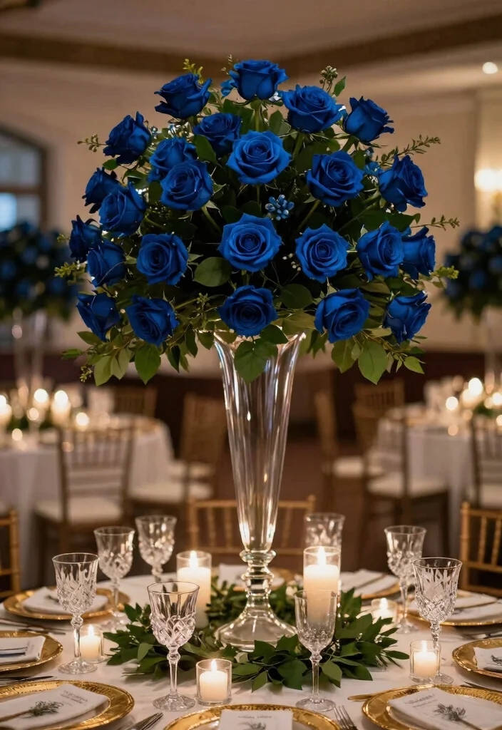 12 Navy Wedding Flowers That Show Up in Dim Reception Lighting - 1. Navy Blue Roses: Timeless Elegance 1