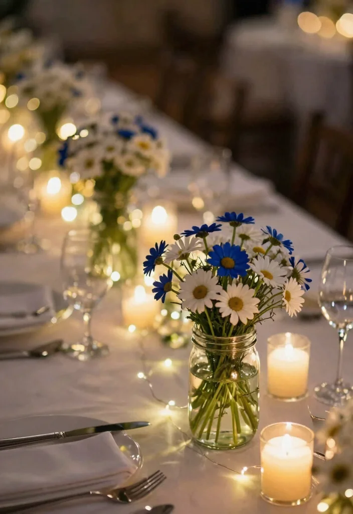 12 Navy Wedding Flowers That Show Up in Dim Reception Lighting - 12. Navy Daisies: Simple and Sweet 1