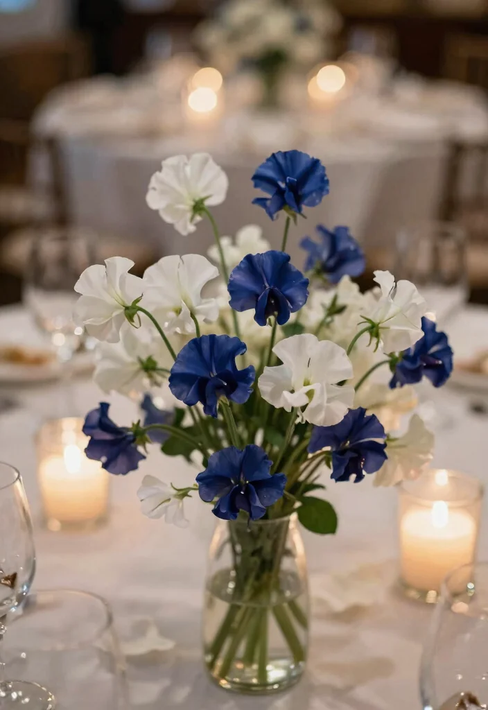 12 Navy Wedding Flowers That Show Up in Dim Reception Lighting - 6. Navy Sweet Peas: Delicate and Fragrant 1