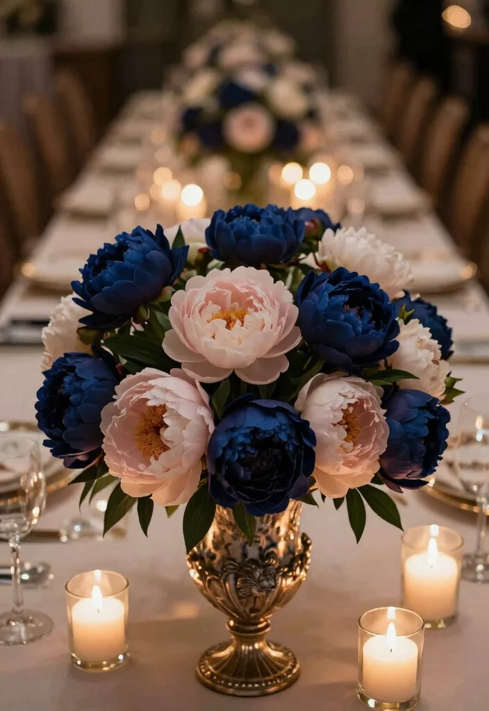 12 Navy Wedding Flowers That Show Up in Dim Reception Lighting - 8. Navy Peonies: Lush and Full 1