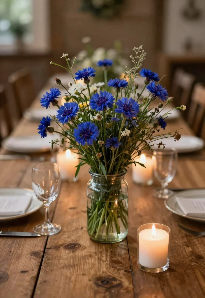 12 Navy Wedding Flowers That Show Up in Dim Reception Lighting - 9. Navy Cornflowers: Rustic Charm 1