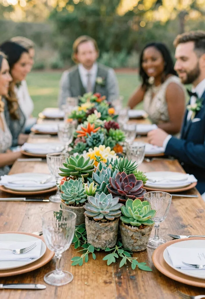12 Spring Wedding Table Decor Ideas That Won't Wilt Outdoors - 1. Eco-Friendly Succulent Centerpieces 1
