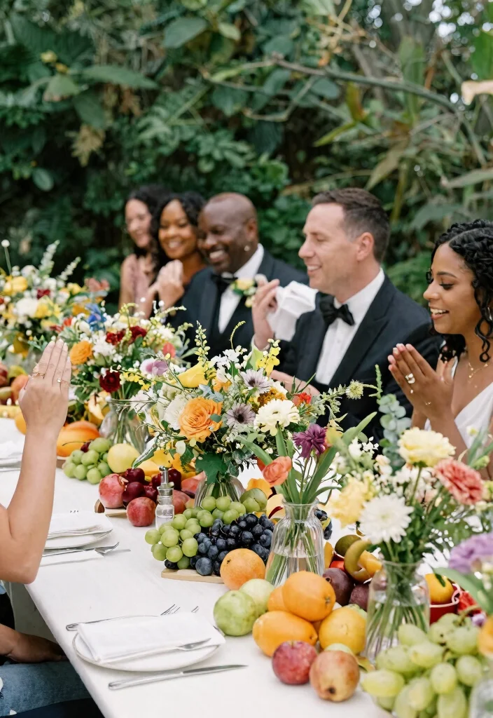 12 Spring Wedding Table Decor Ideas That Won't Wilt Outdoors - 11. Seasonal Fruit & Floral Mixes 1