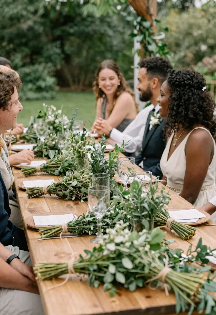 12 Spring Wedding Table Decor Ideas That Won't Wilt Outdoors - 2. Herb Bundles as Table Accents 1