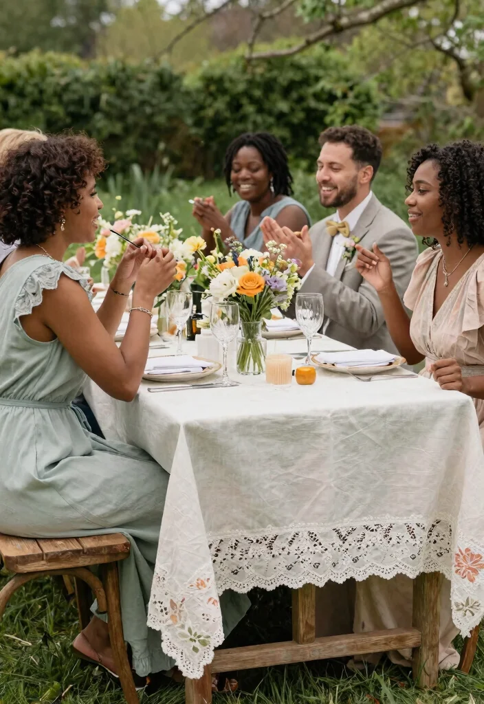 12 Spring Wedding Table Decor Ideas That Won't Wilt Outdoors - 5. Vintage Table Linens 1