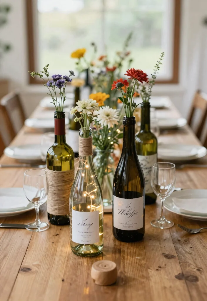 12 Wedding Bottle Decorations That Don't End Up in the Trash - 1. Upcycled Wine Bottles as Centerpieces 1