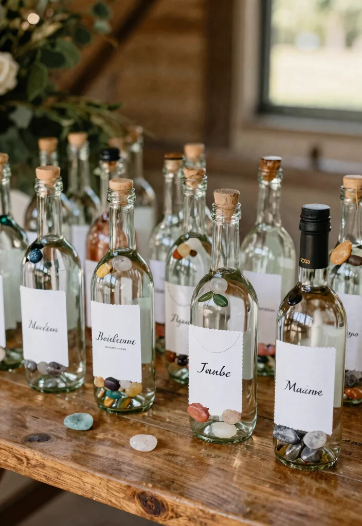 12 Wedding Bottle Decorations That Don't End Up in the Trash - 10. Personalized Bottles as Escort Cards 1