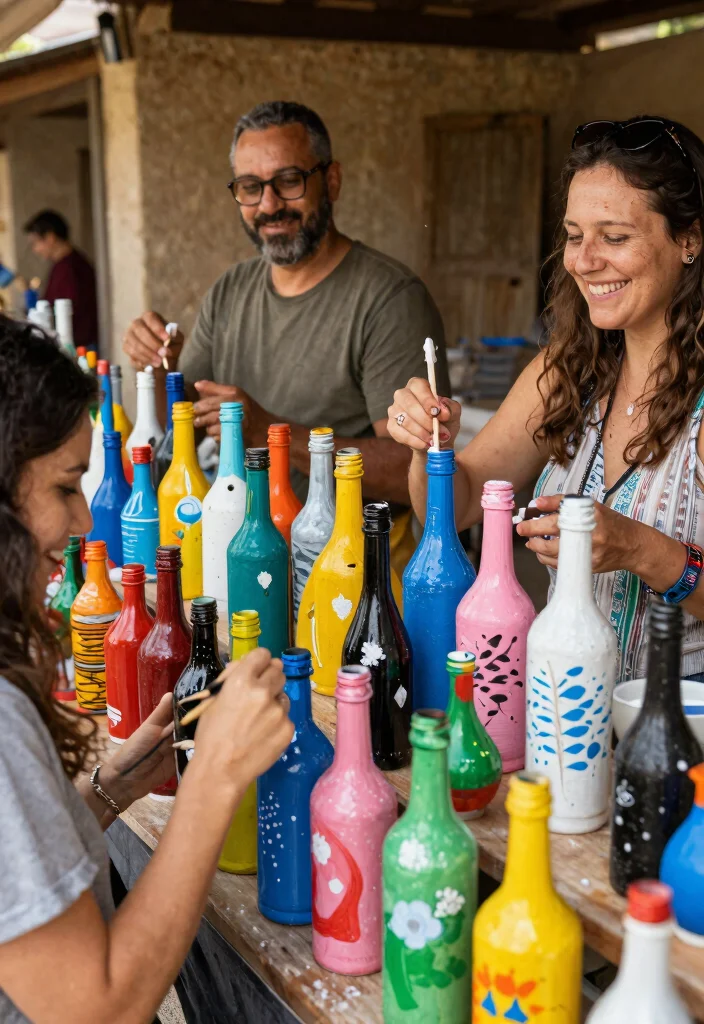 12 Wedding Bottle Decorations That Don't End Up in the Trash - 7. Painted Bottles for a Colorful Touch 1