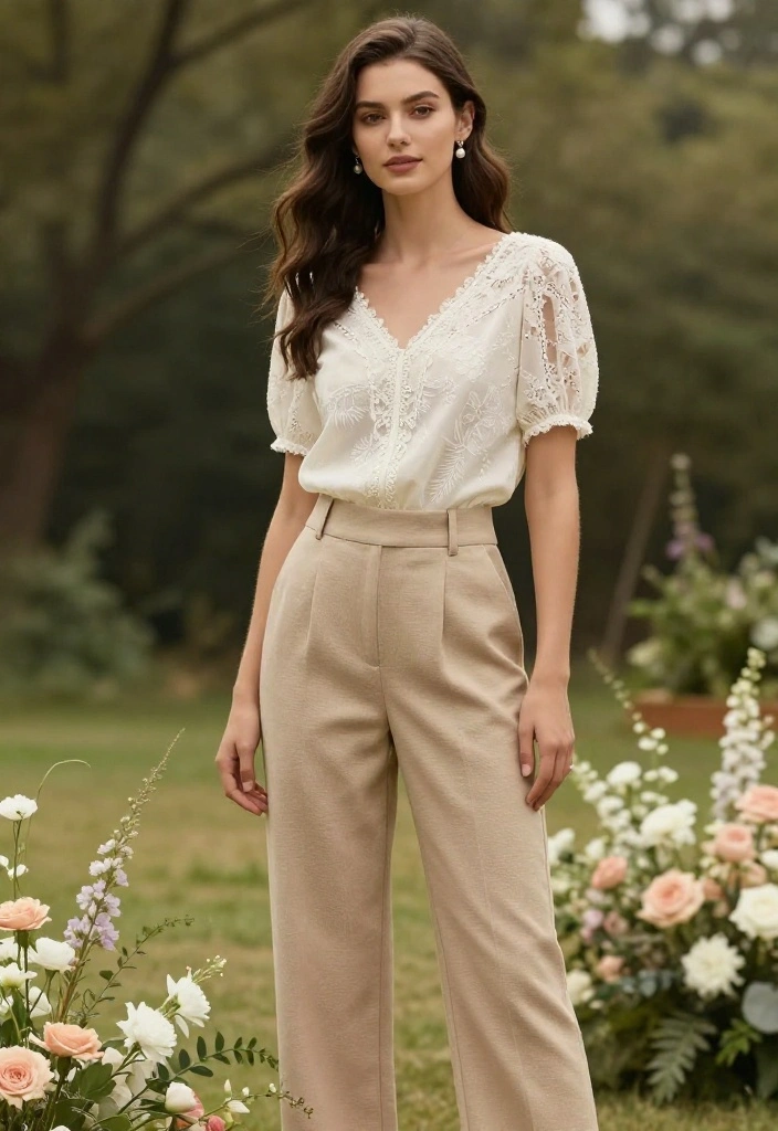 14 Alt Wedding Guest Outfit Ideas That Respect the Dress Code - 9. Elegant Trousers and Top 1