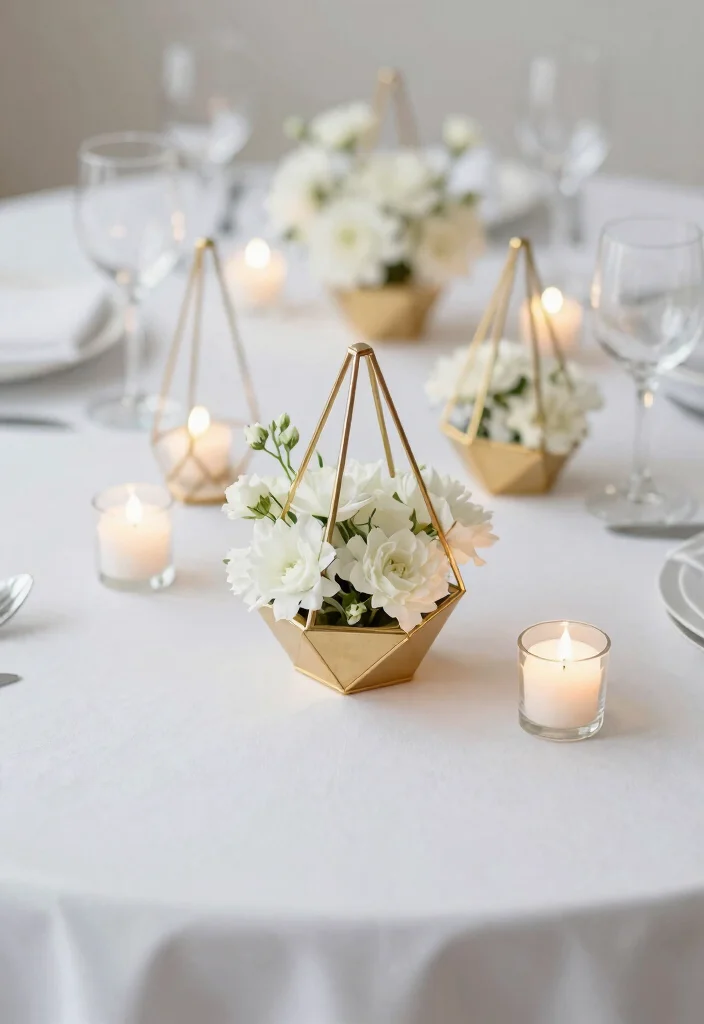 14 Gold Wedding Decorations That Don't Look Like High School Prom - 1. Minimalist Gold Geometric Centerpieces 1