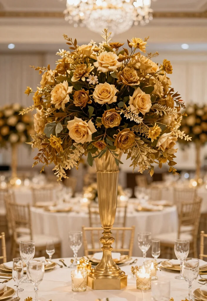 14 Gold Wedding Decorations That Don't Look Like High School Prom - 9. Golden Floral Arrangements 1
