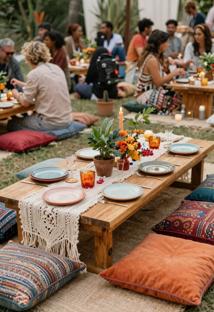 14 Wedding Table Setup Ideas That Stay Put Through Dancing - 3. Bohemian Vibes with Durable Decor 1