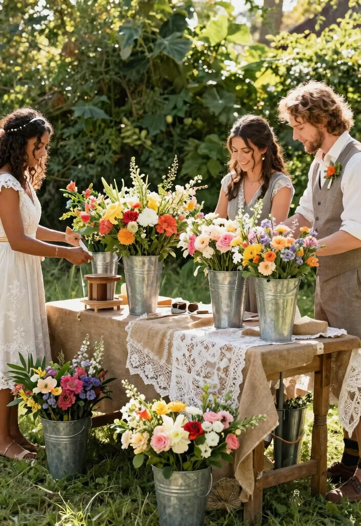 14 Wedding Table Vases That Don't Tip Over During Dinner - 5. Metal Flower Buckets 1
