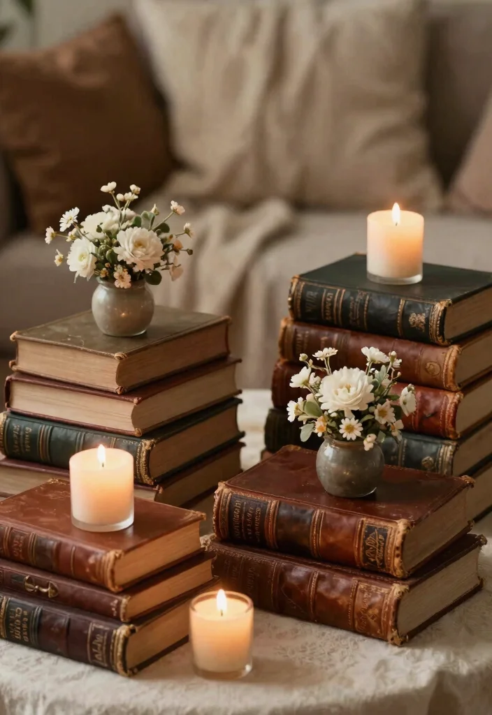 15 50th Wedding Anniversary Decorations Without Tacky Gold - 3. Vintage Book Centerpieces 1