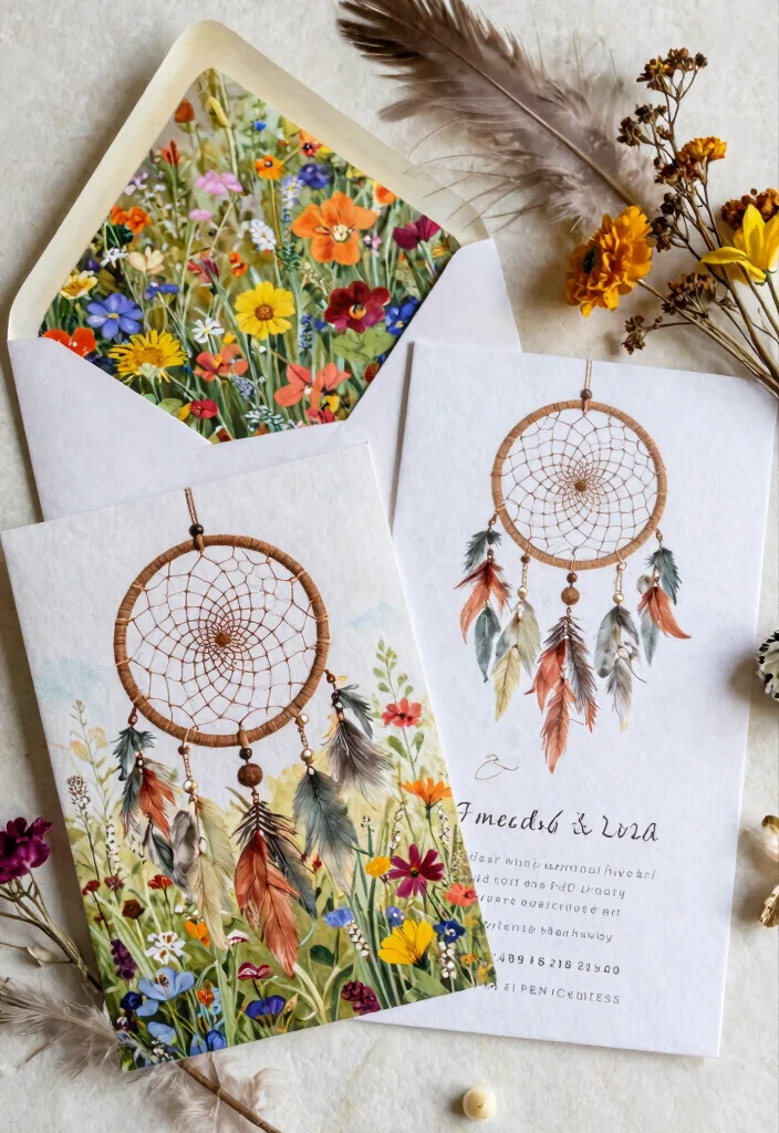 15 Fancy Wedding Invitations Luxury Styles That Cost Less - 4. Bohemian Dreamcatchers 1