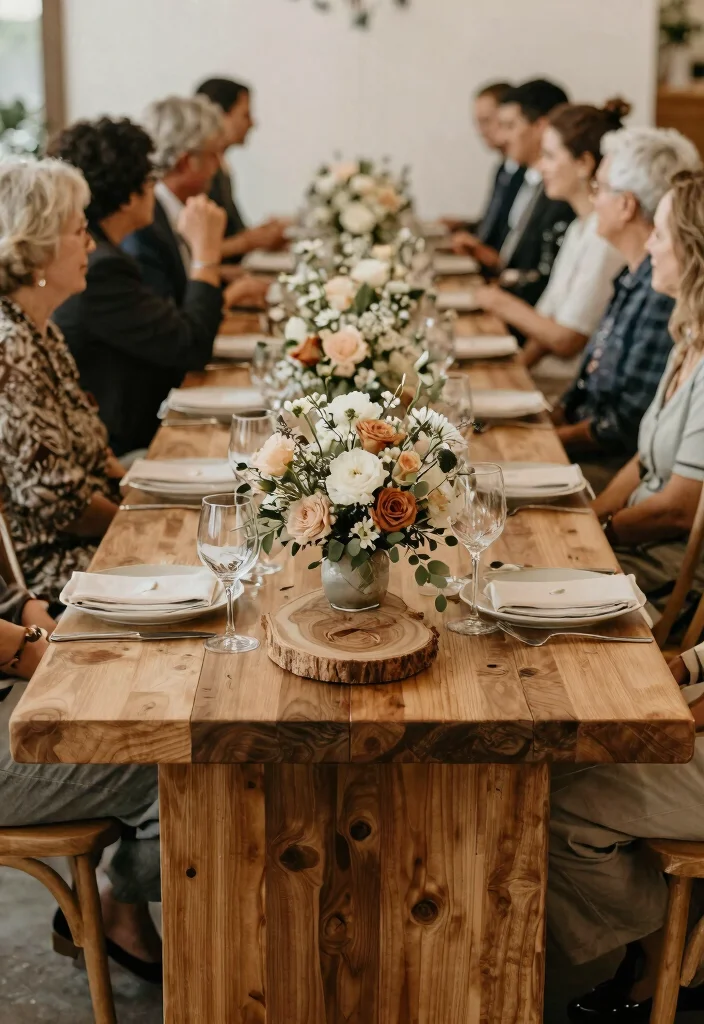 15 Wedding Reception Table Decor Ideas That Don't Block Talking - 10. Natural Wood Elements 1