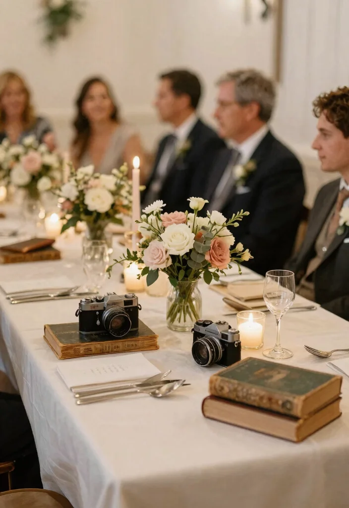 15 Wedding Reception Table Decor Ideas That Don't Block Talking - 13. Charming Vintage Finds 1