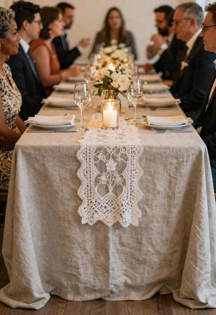 15 Wedding Reception Table Decor Ideas That Don't Block Talking - 4. Textured Table Linens 1
