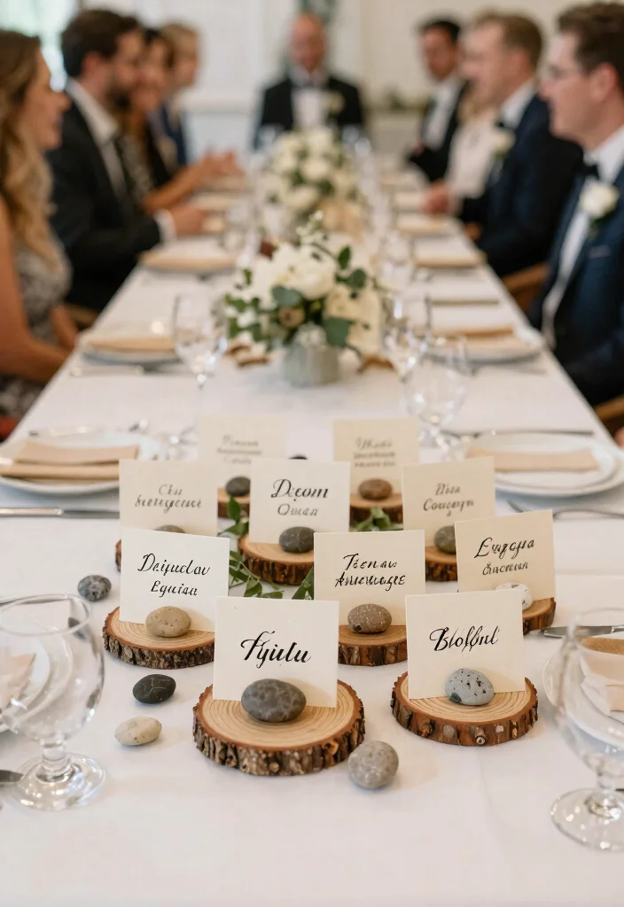 15 Wedding Reception Table Decor Ideas That Don't Block Talking - 5. Creative Name Cards 1