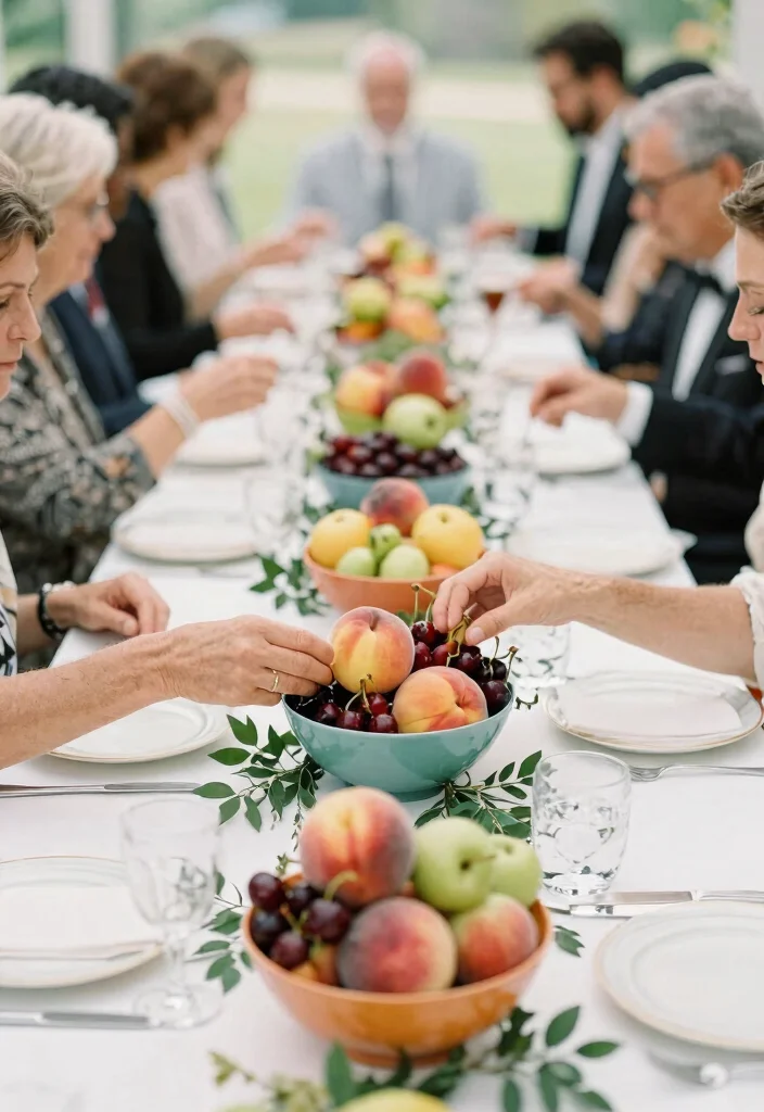 15 Wedding Reception Table Decor Ideas That Don't Block Talking - 6. Low Fruit Centerpieces 1