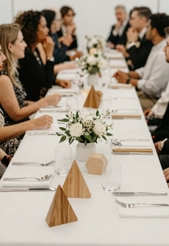 15 Wedding Reception Table Decor Ideas That Don't Block Talking - 7. Simple Geometric Accents 1