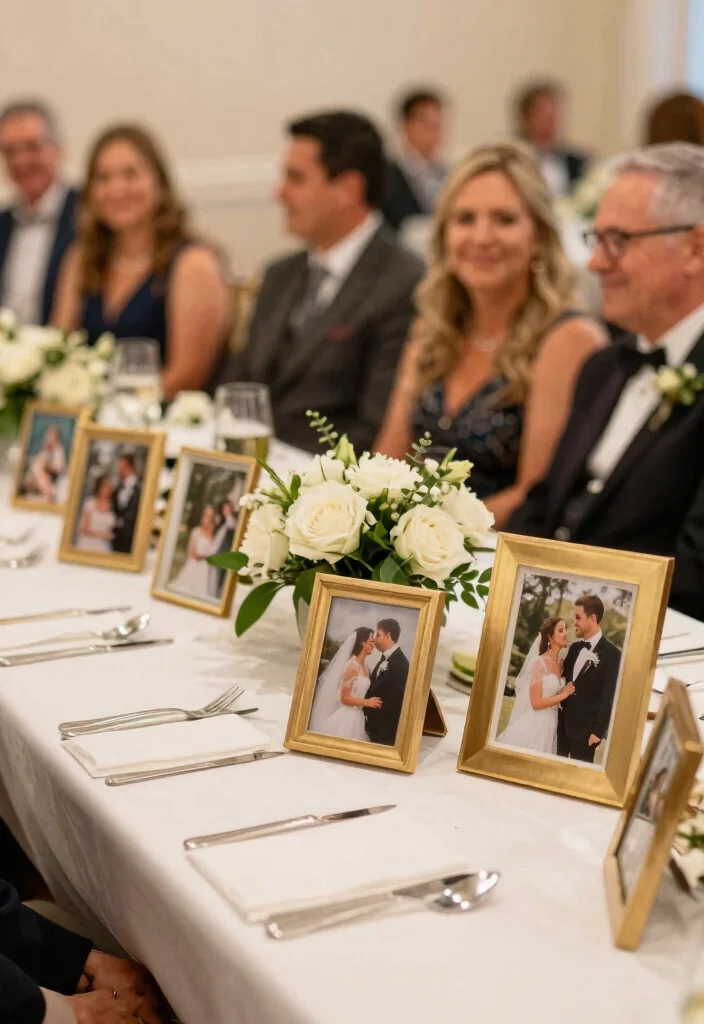 15 Wedding Reception Table Decor Ideas That Don't Block Talking - 8. Personal Touches with Photos 1