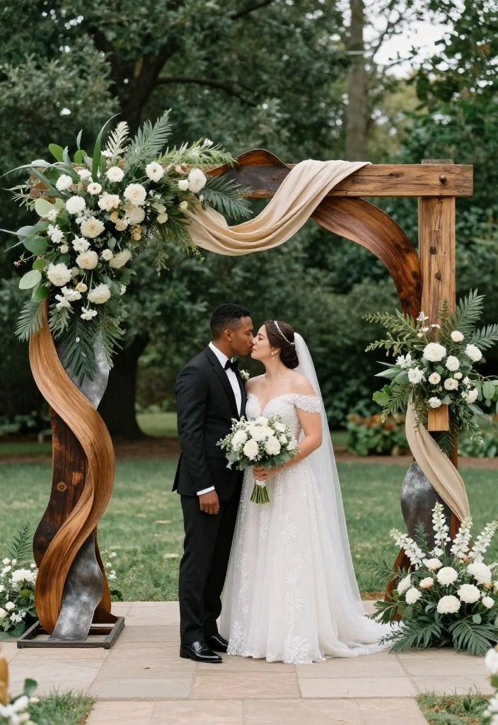 18 Wedding Arch Decoration Ideas That Stand Up to Wind - 15. Mixed Media Arch 1