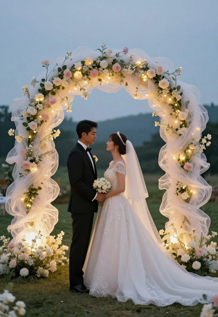 18 Wedding Arch Decoration Ideas That Stand Up to Wind - 18. Tulle Fairy Tale 1