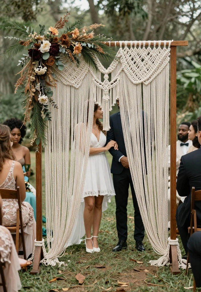 18 Wedding Arch Decoration Ideas That Stand Up to Wind - 5. Macrame Magic 1