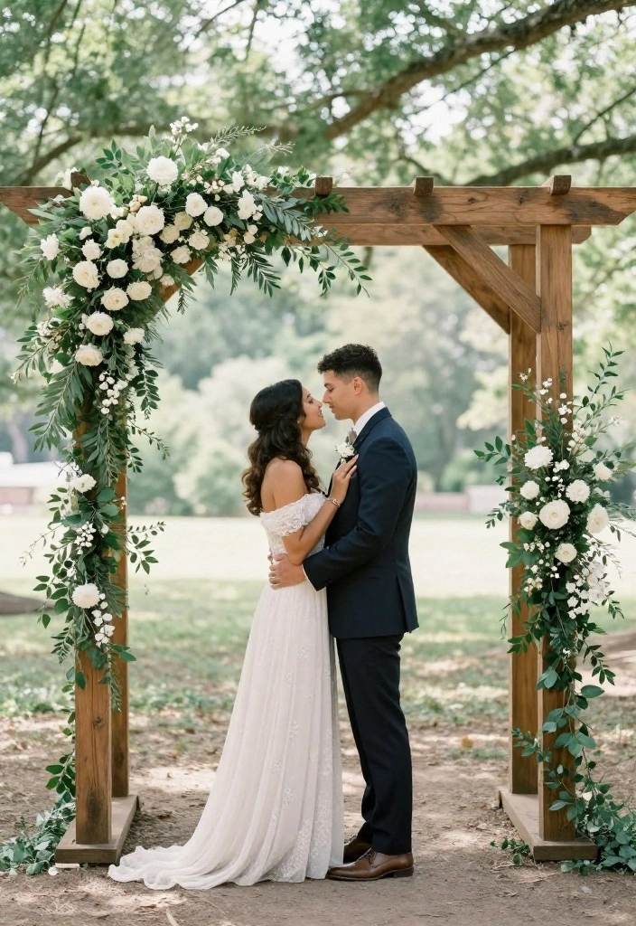 18 Wedding Arch Decoration Ideas That Stand Up to Wind - 8. Rustic Wooden Frame 1