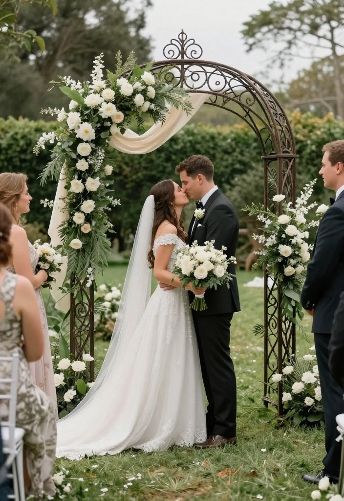 18 Wedding Arch Decoration Ideas That Stand Up to Wind - 9. Wrought Iron Elegance 1
