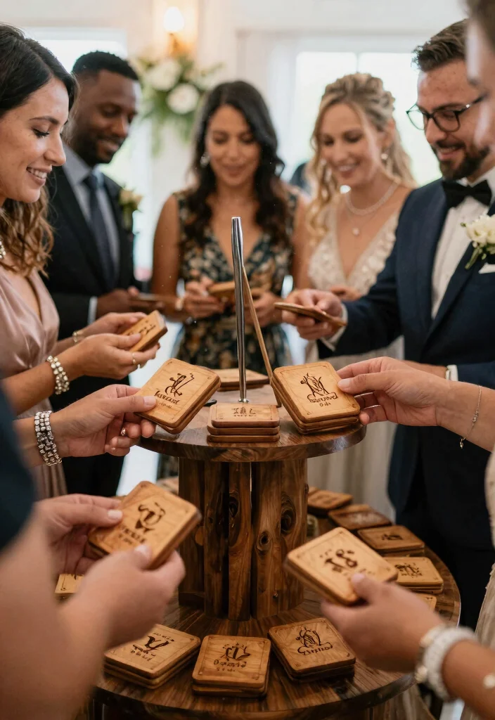 18 Wedding Party Favors for Guests That Actually Leave With Them - 5. Custom-Engraved Wooden Coasters 1
